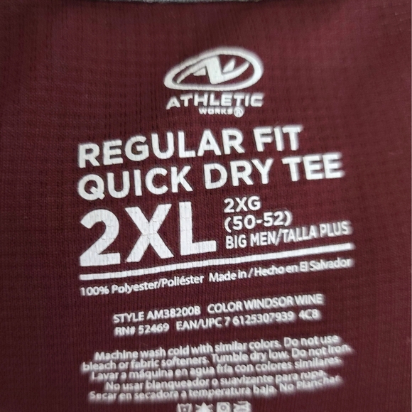 Athletic Works Men's Burgundy Short Sleeve Tee - Picture 2 of 2